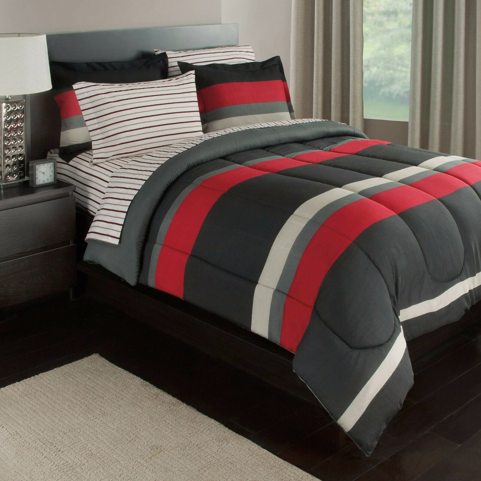 Modern Living 5pc. Twin Comforter Set – Red, Black and Gray