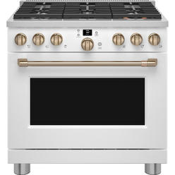 CAFE CGY366P4TW2 36 Inch Freestanding Smart Professional Gas Range with 6 Sealed Burners