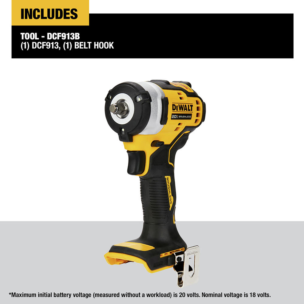 DeWalt DCF913B 20V MAX Brushless Lithium-Ion 3/8 in. Cordless Impact Wrench with Hog Ring Anvil (Tool Only)