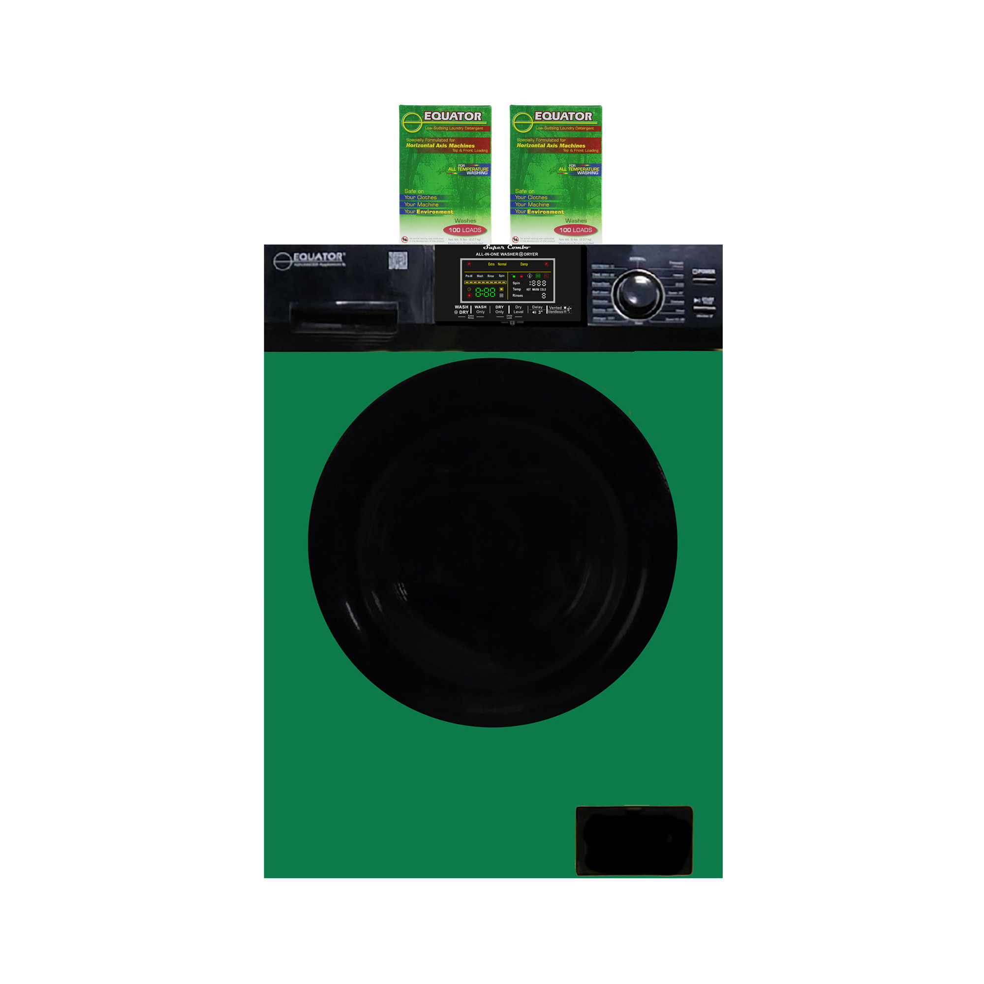 Equator Advanced Appliances EZ5500CVGreen/Black2BoxesofHED 18lb. Combination Washer Dryer with 2 Boxes of HE Detergent – Green 
