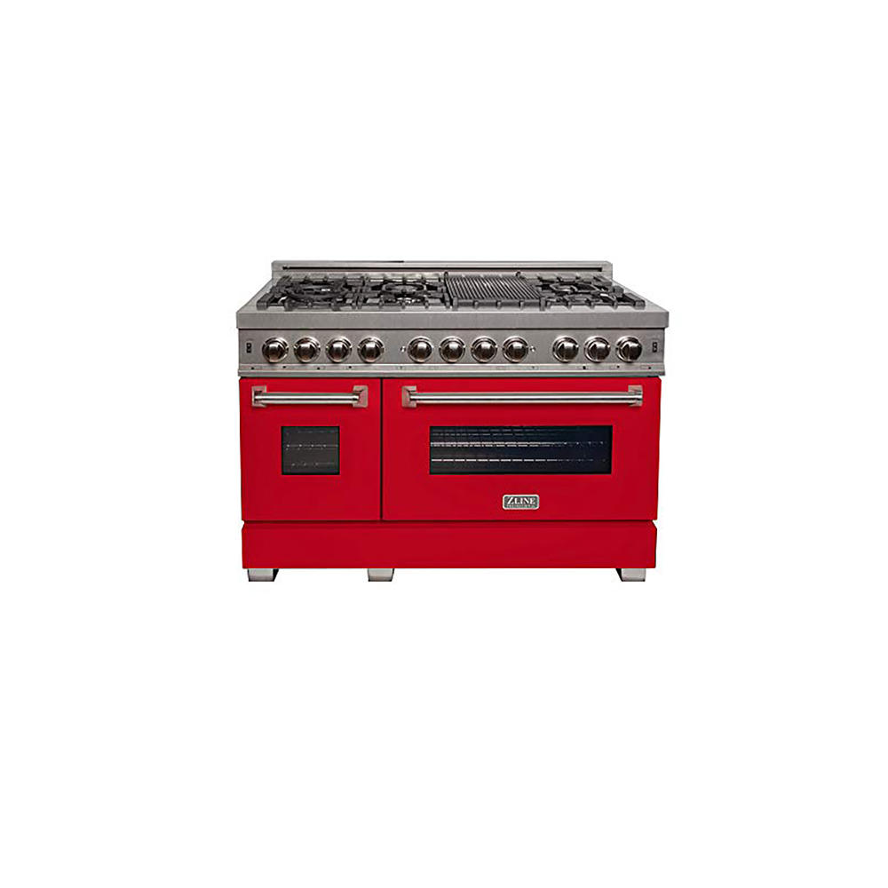 Zline Kitchen and Bath RAS-RM-48 48" Double Oven Dual Fuel Range with Gas Stove and Electric Oven – Red Matte