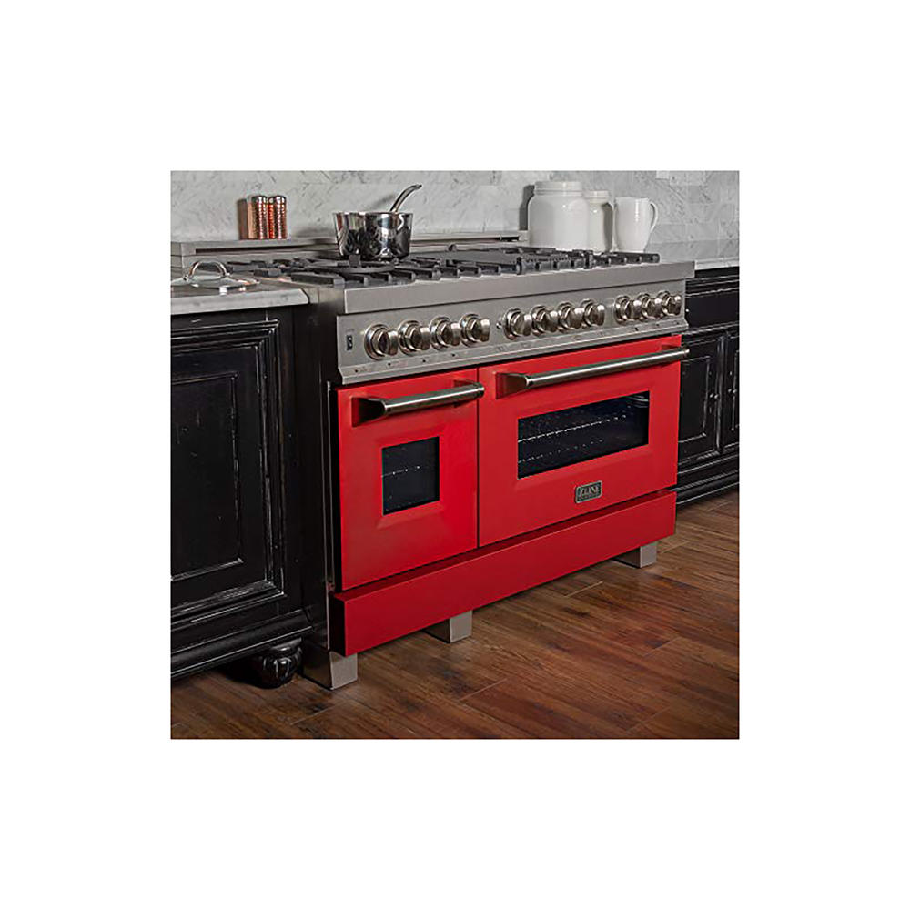 Zline Kitchen and Bath RAS-RM-48 48" Double Oven Dual Fuel Range with Gas Stove and Electric Oven – Red Matte