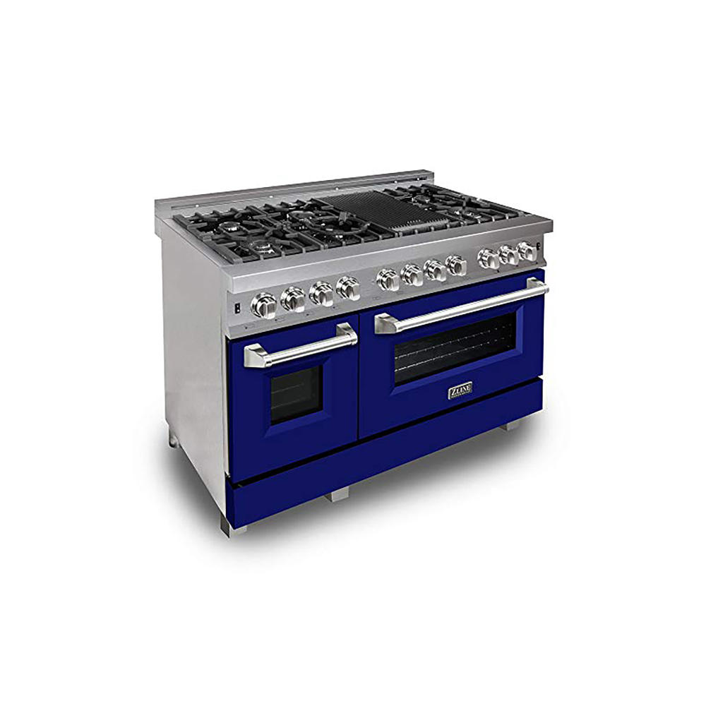 Zline Kitchen and Bath RAS-BM-48 48" Double Oven Dual Fuel Range with Gas Stove and Electric Oven – Blue Matte