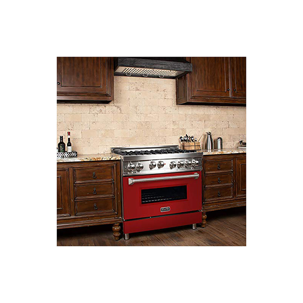 Zline Kitchen and Bath RG-RM-36 36" Gas Range with Gas Stove and Gas Oven with Red Gloss Door