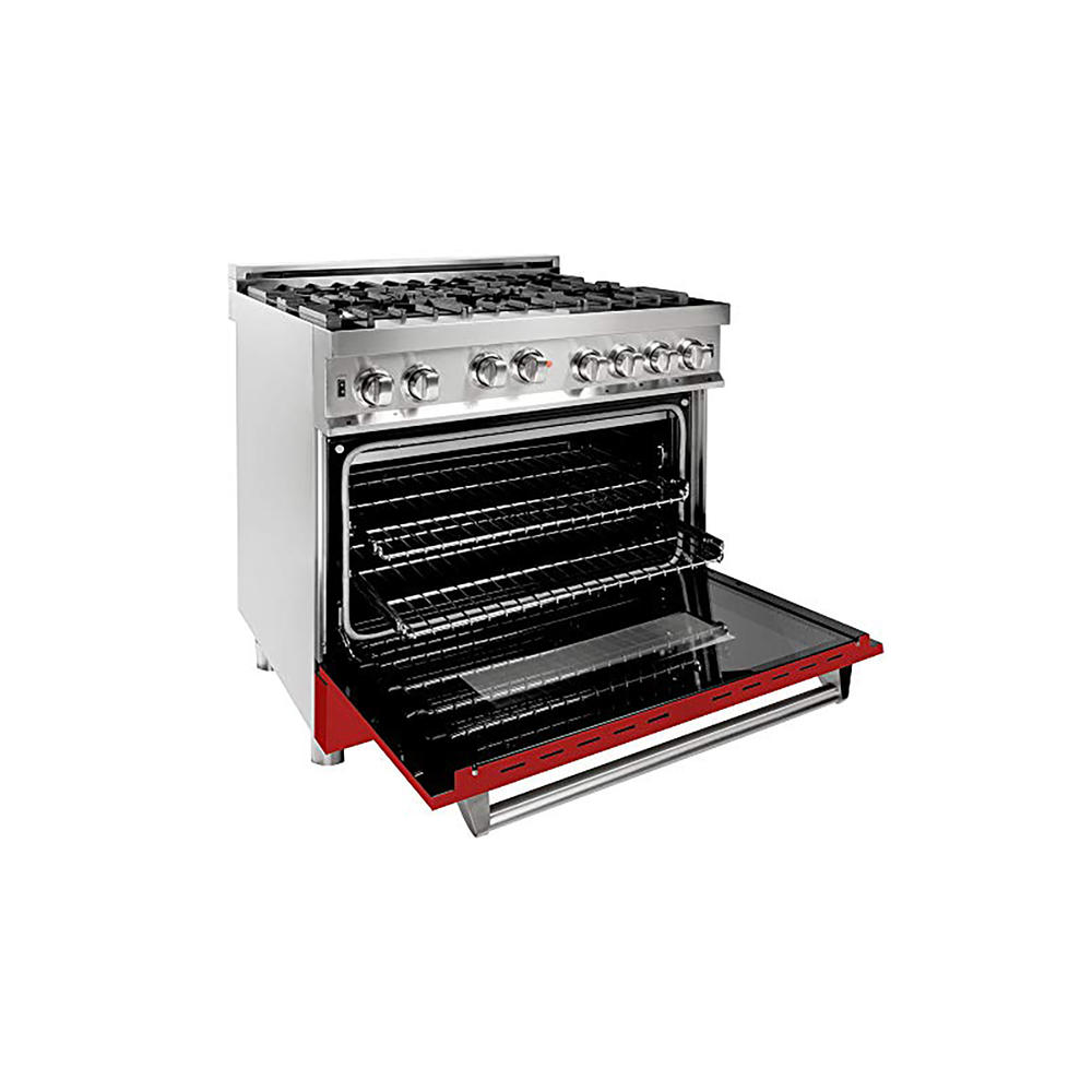 Zline Kitchen and Bath RG-RM-36 36" Gas Range with Gas Stove and Gas Oven with Red Gloss Door