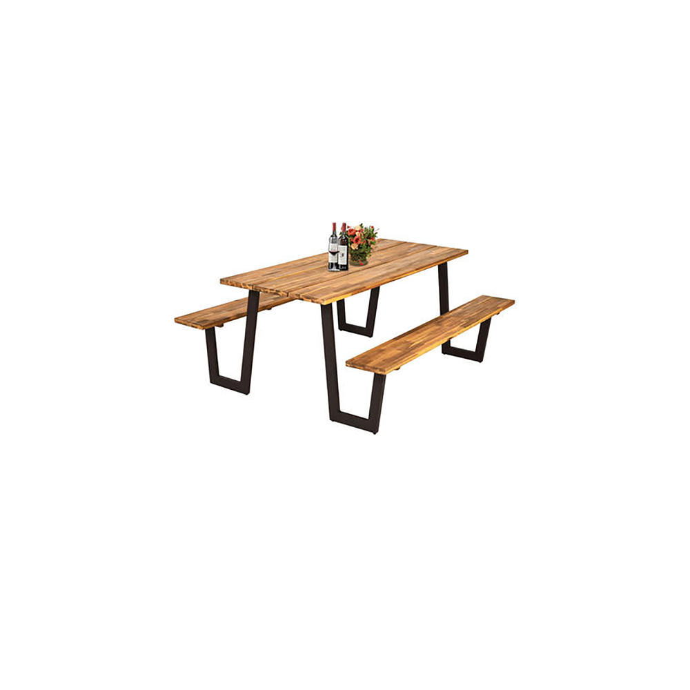 Costway Picnic Table Bench Set OutdoorCamping Wooden 2 Builtin Benches