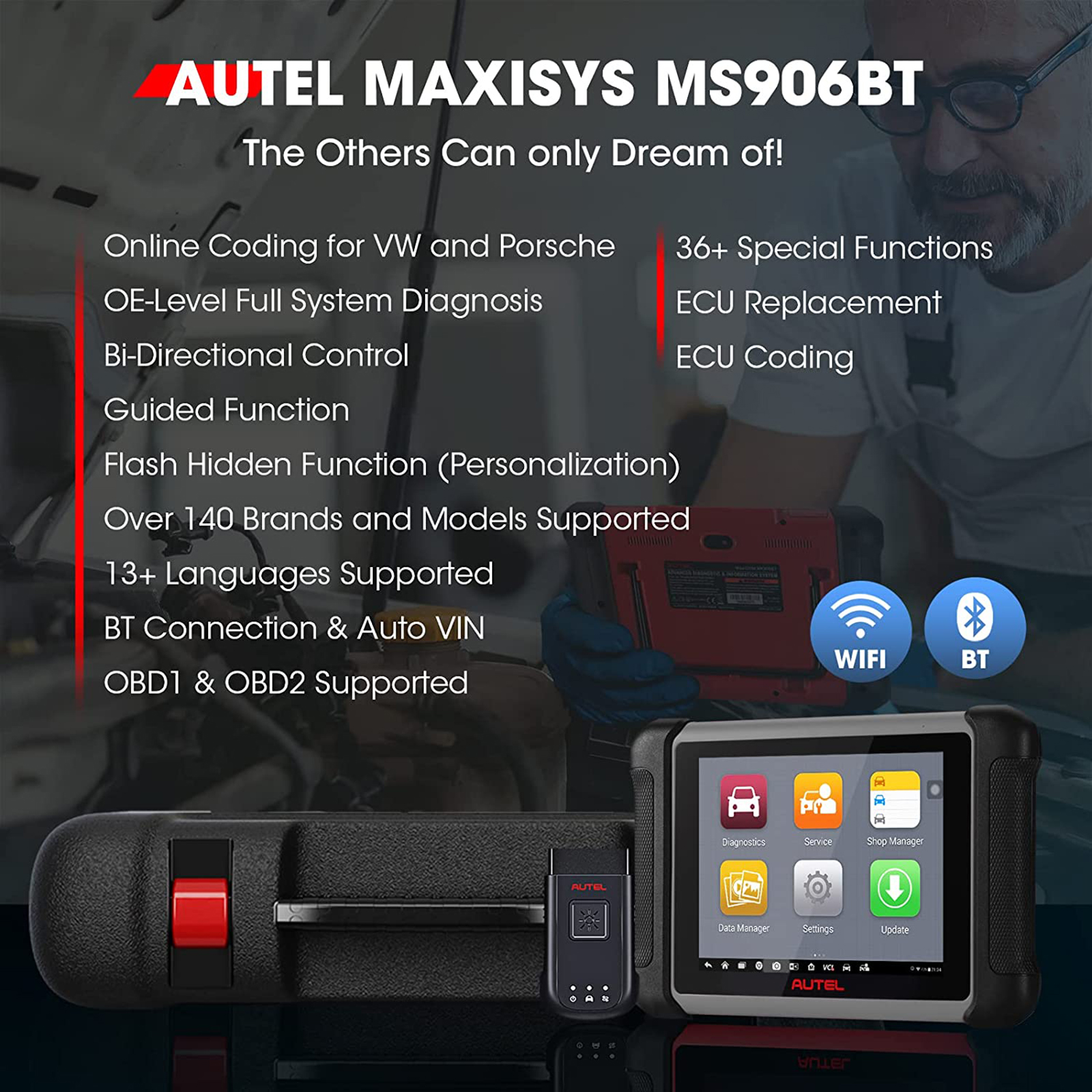 Autel MK808BT PRO Diagnostic Tool Full Bi-Directional control Scanner with  OE-Level All System Diagnostic, 36+ Services