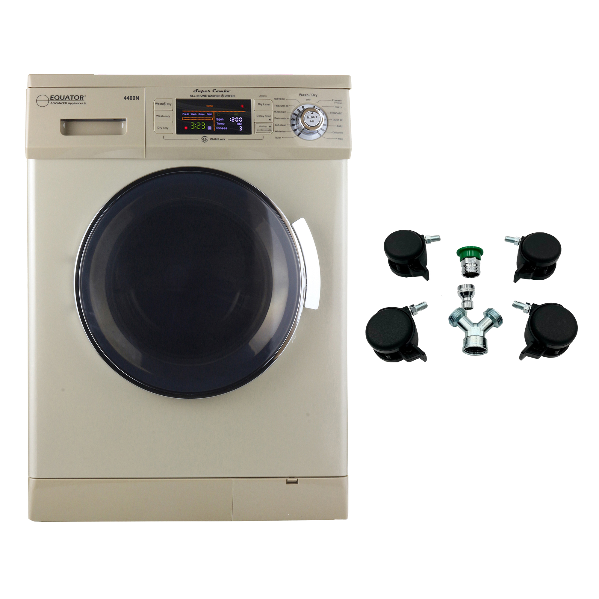 Equator 4400NGPBK1070 Pro Compact 110V 13lb. Combo Washer Dryer w/ Portability Kit - Gold