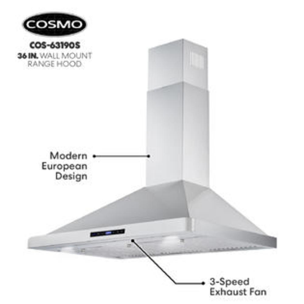 Cosmo 63190S 36" 760CFM WallMount Canopy Range Hood with Soft Touch