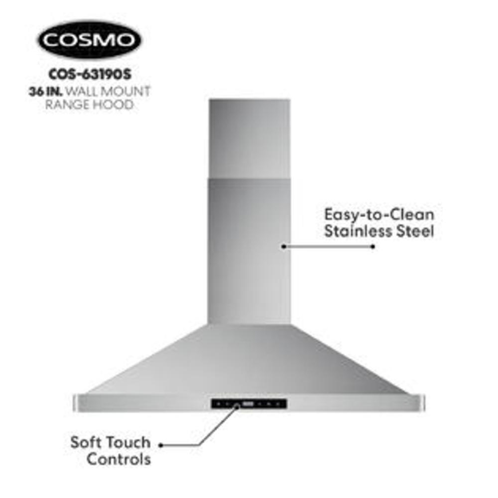 Cosmo 63190S 36" 760CFM Wall-Mount Canopy Range Hood with Soft Touch Controls