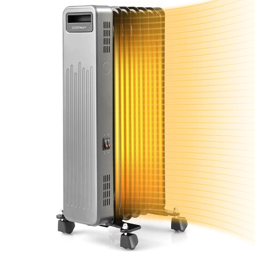 Costway EP25438US-BK 1500W Oil-Filled Radiator Heater Portable Electric Space Heater 3 Heat Settings
