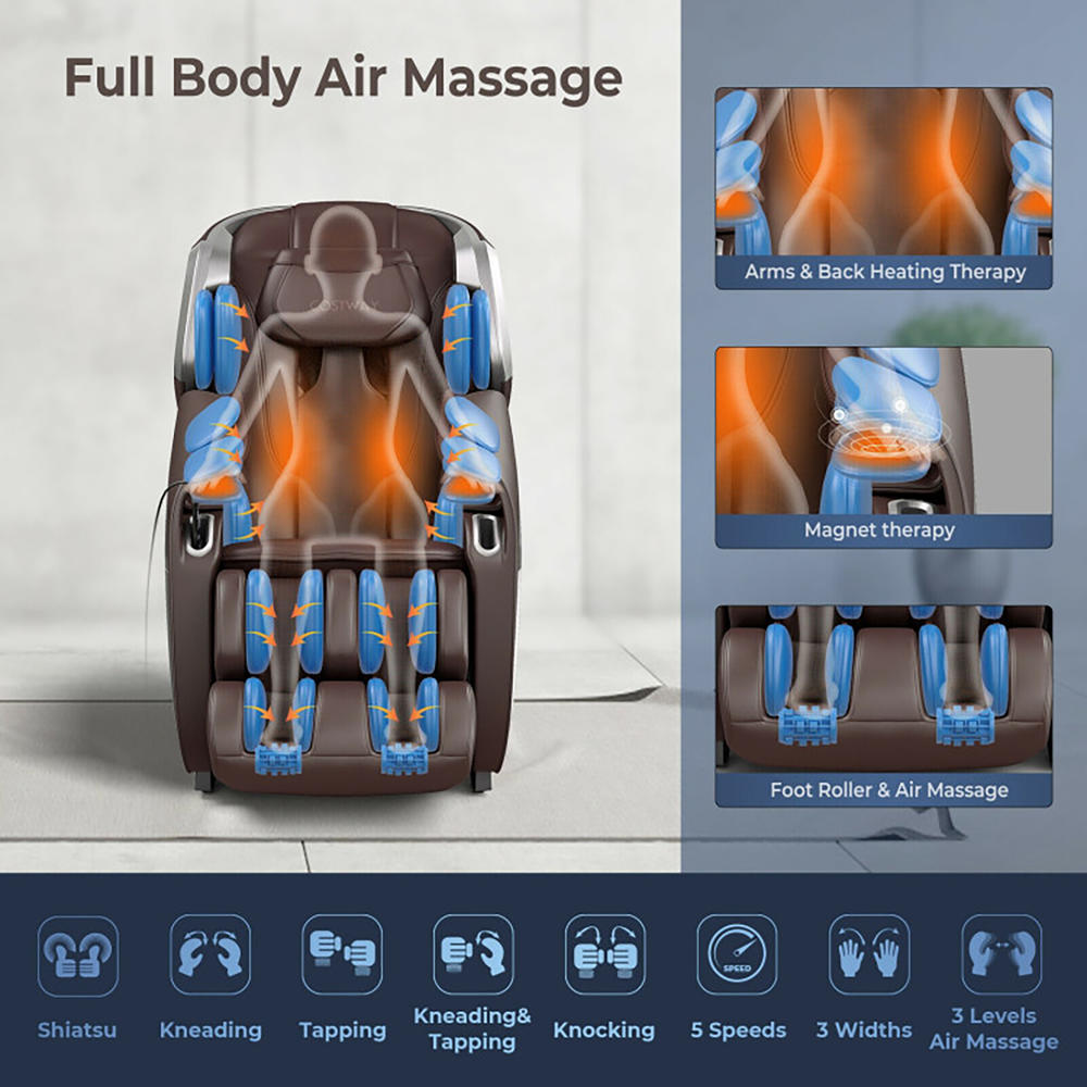 Costway Full Body Zero Gravity Massage Chair w/SL Track Voice Control Heat Brown