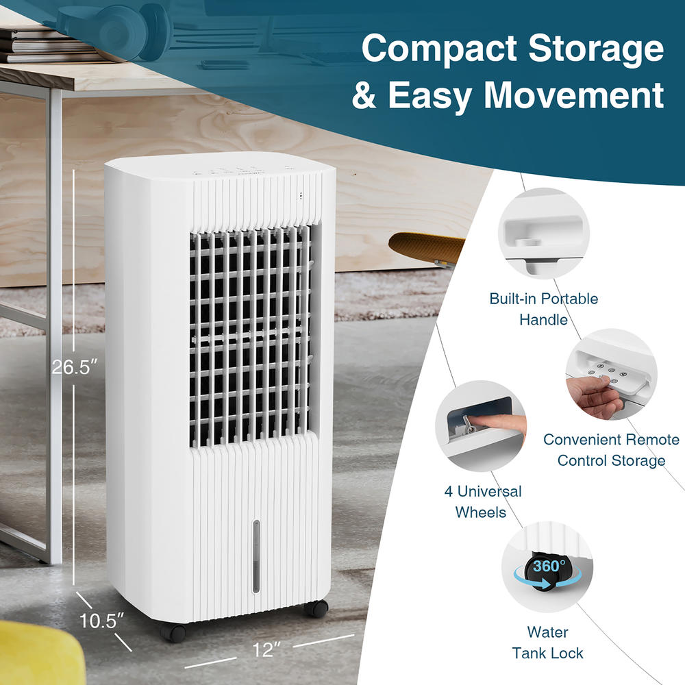 Costway ES10125US-WH 3-In-1 Evaporative Air Cooler w/ Humidifier & Fan Portable Rolling Swamp Cooler