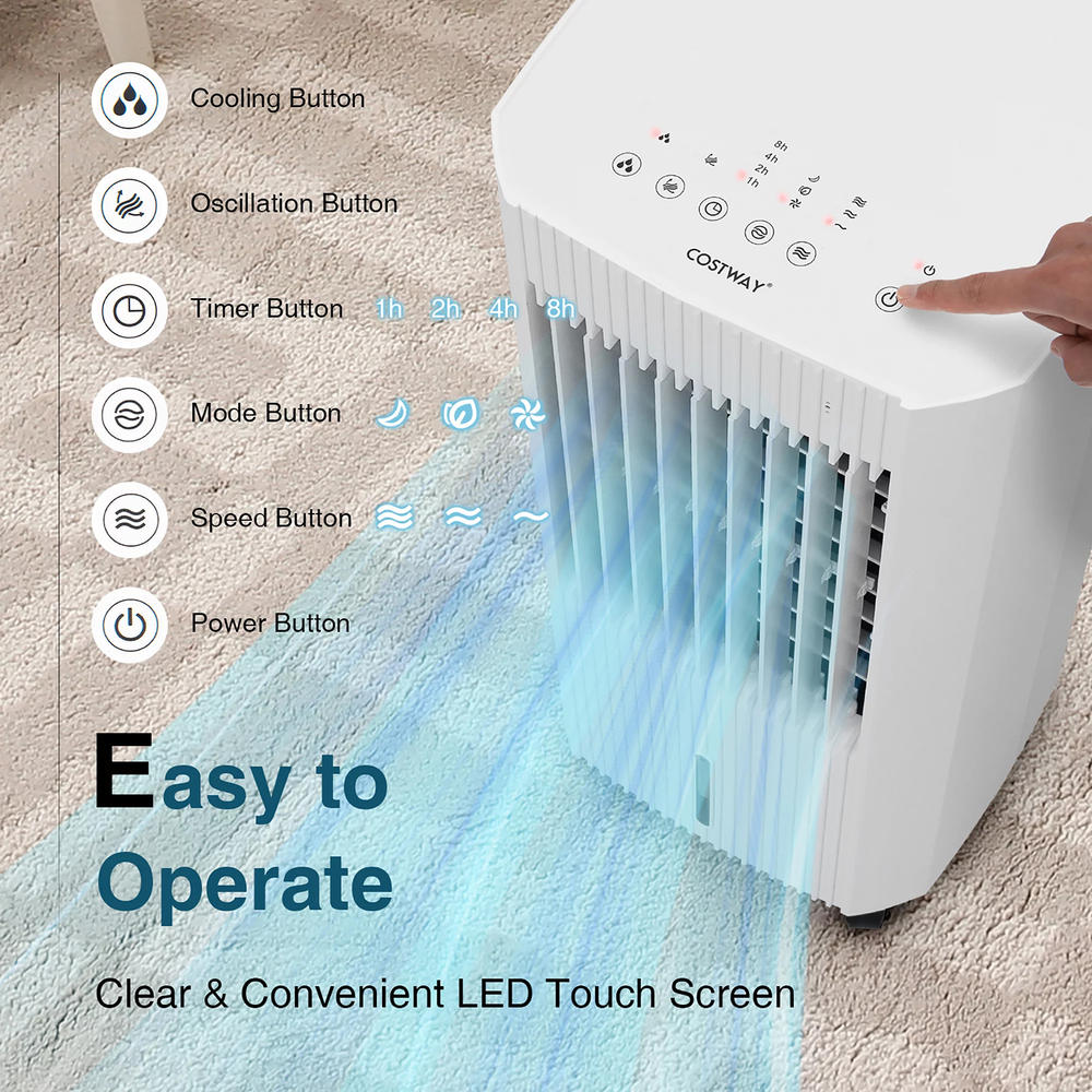 Costway ES10125USWH 3In1 Evaporative Air Cooler w/ Humidifier & Fan Portable Rolling Swamp Cooler