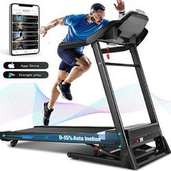 Ancheer Folding Electric Treadmill w/Incline, APP Connected Treadmill w/Bluetooth&Pulse Monitor&12 Pre-programs&Shock Absorption System