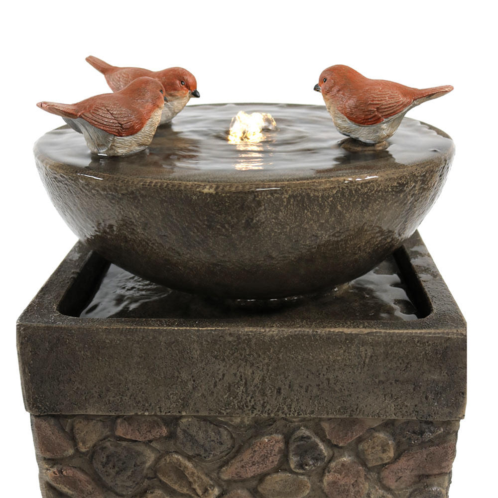 Sunnydaze Decor 25" 3 Bathing Birds Birdbath Water Fountain with Light