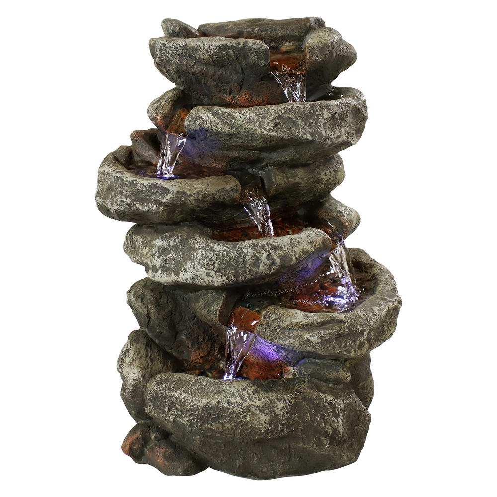 Sunnydaze Decor 15" 6-tier Stone Falls Tabletop Water Fountain with LED