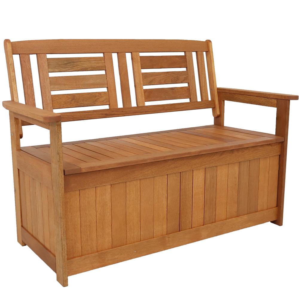 Sunnydaze Decor 47" Meranti Wood Outdoor Storage Bench with Teak Oil Finish
