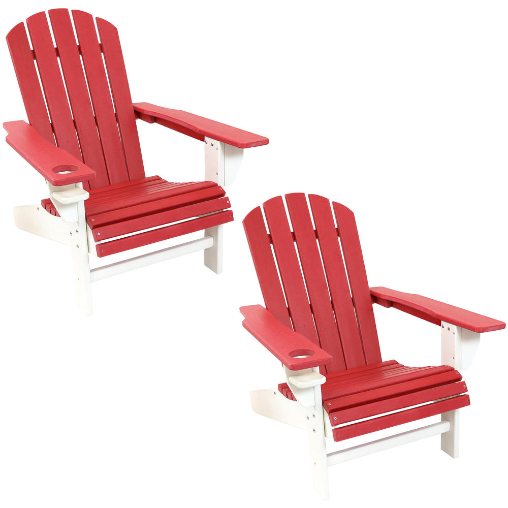 Sunnydaze Decor Set of 2 All-Weather Adirondack Chair with Drink Holder - Red/White