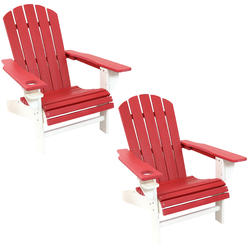 Sunnydaze Decor All-Weather Red/White Adirondack Chair with Drink Holder - Set of 2