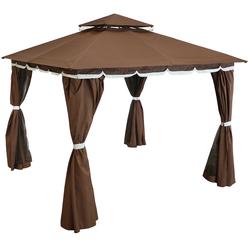 Sunnydaze Decor Soft Top Patio Gazebo - 10x10 Foot with Mesh Screen and Privacy Wall - Brown