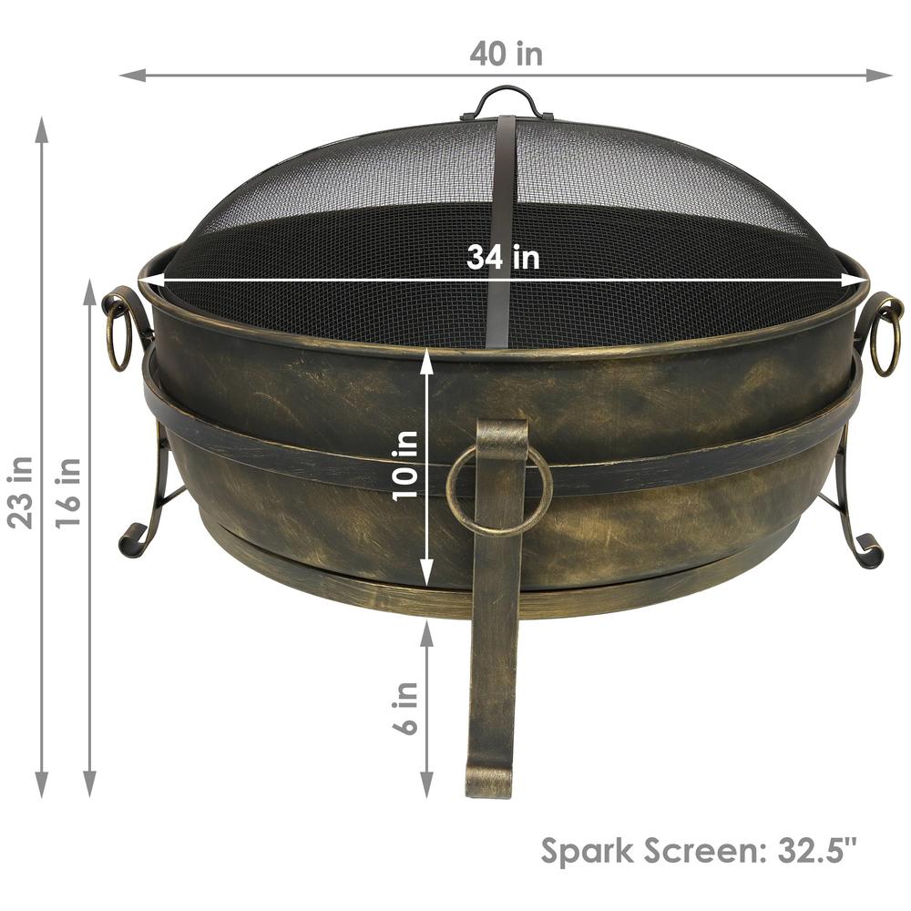 Sunnydaze Decor 34" x 23" Steel Cauldron Wood Fire Pit-Black