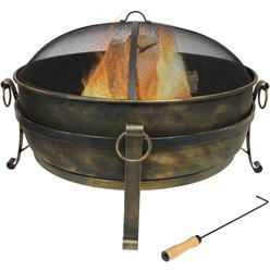 Sunnydaze Decor Steel Cauldron Outdoor Fire Pit with Spark Screen - 34-Inch