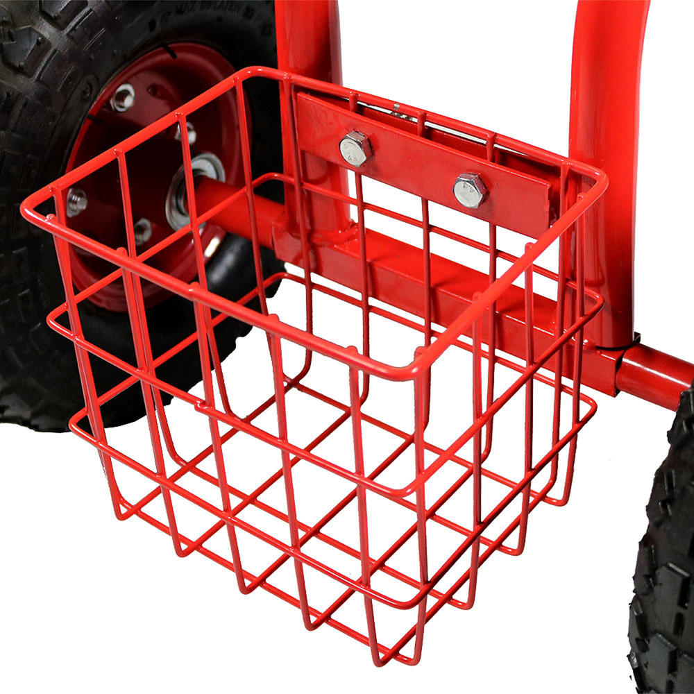 Sunnydaze Decor QH-ESRC004-RD Red Rolling Garden Cart with Extendable Steering Handle Swivel Seat & Basket