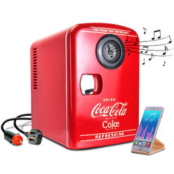 Coca-Cola 4L Cooler/Warmer w/ Bluetooth Speaker 12V DC 110V AC Mini Fridge Red