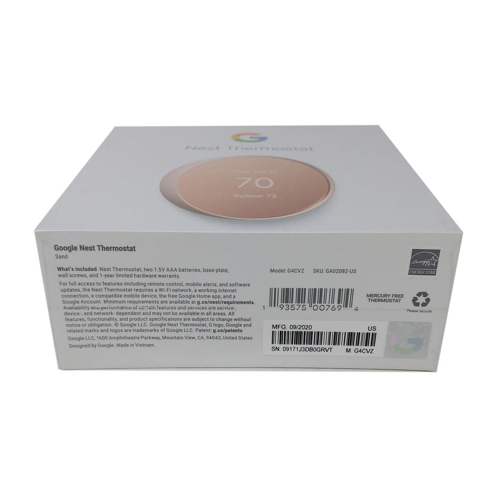 GOOGLE GA02082-US Nest Smart Programmable Wifi Thermostat - Sand