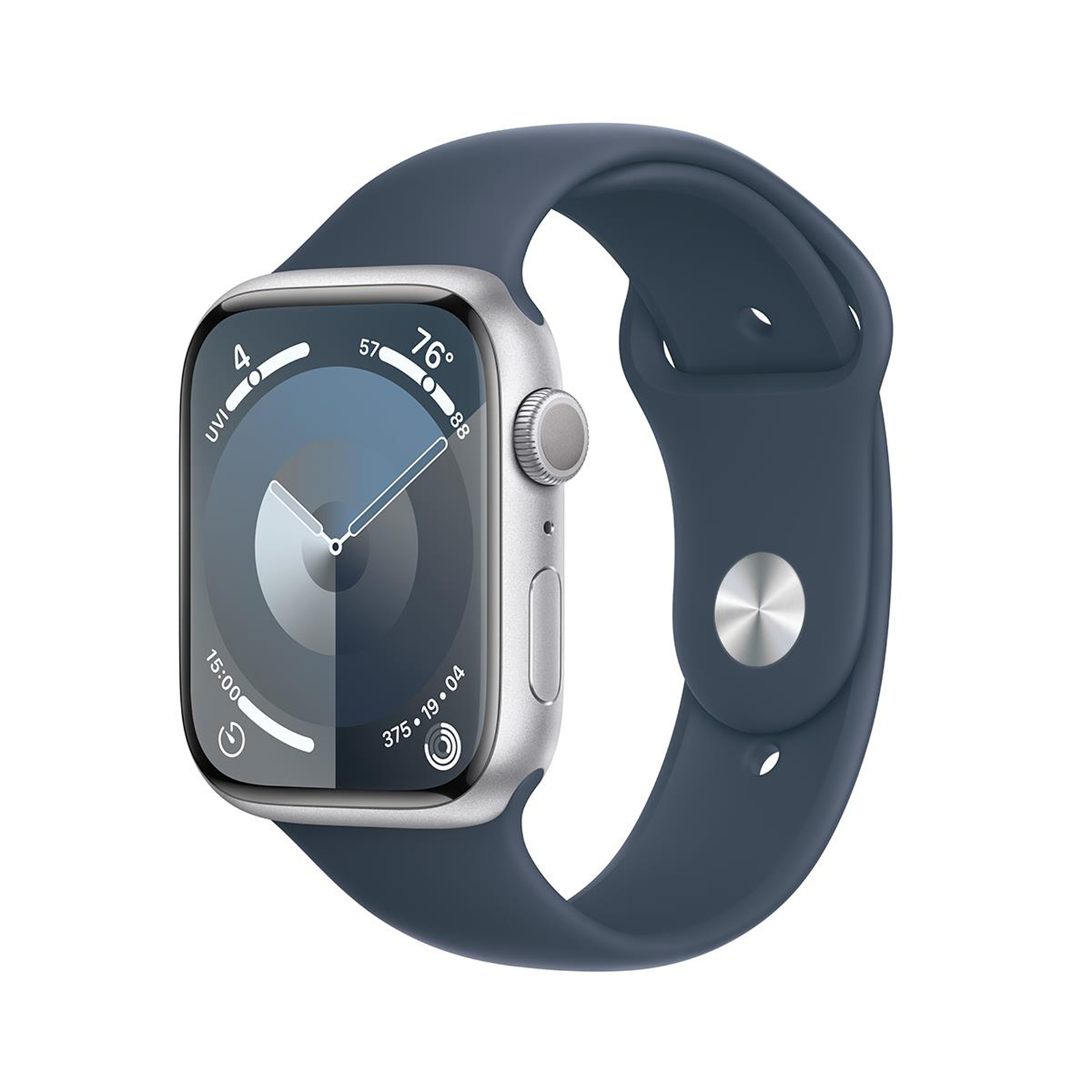 Apple MR9E3LL/A Watch Series 9 GPS 45mm Silver Aluminum Case with Storm Blue Sport Band - M/L