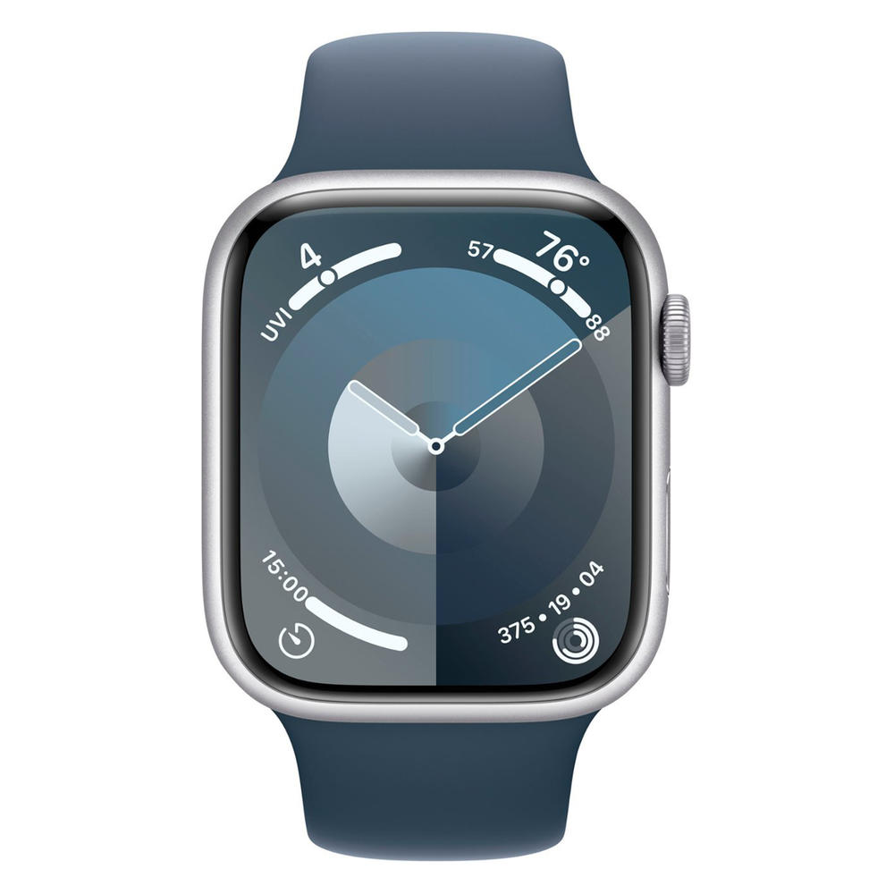 Apple MR9D3LL/A Watch Series 9 GPS 45mm Silver Aluminum Case with Storm Blue Sport Band - S/M