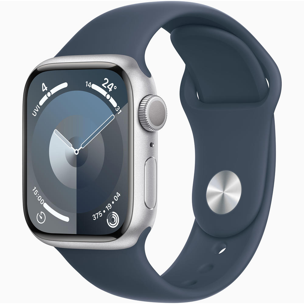 Apple MR913LL/A Watch Series 9 GPS 41mm Silver Aluminum Case with Storm Blue Sport Band - M/L