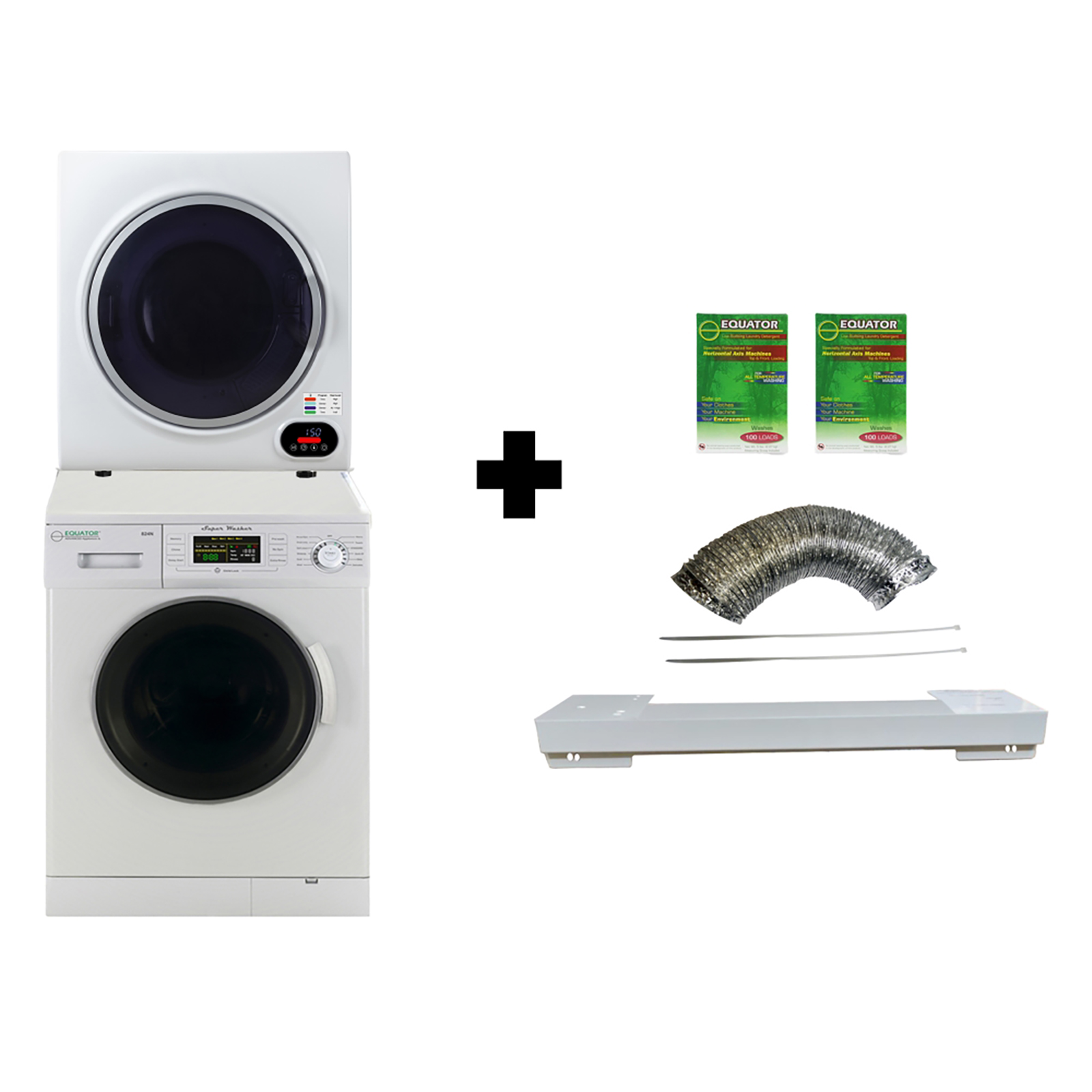 Equator 824N852RSK3070IVK10552Boxes HE  18lbs White Super Washer 13lbs White Compact Dryer - Stackable Set