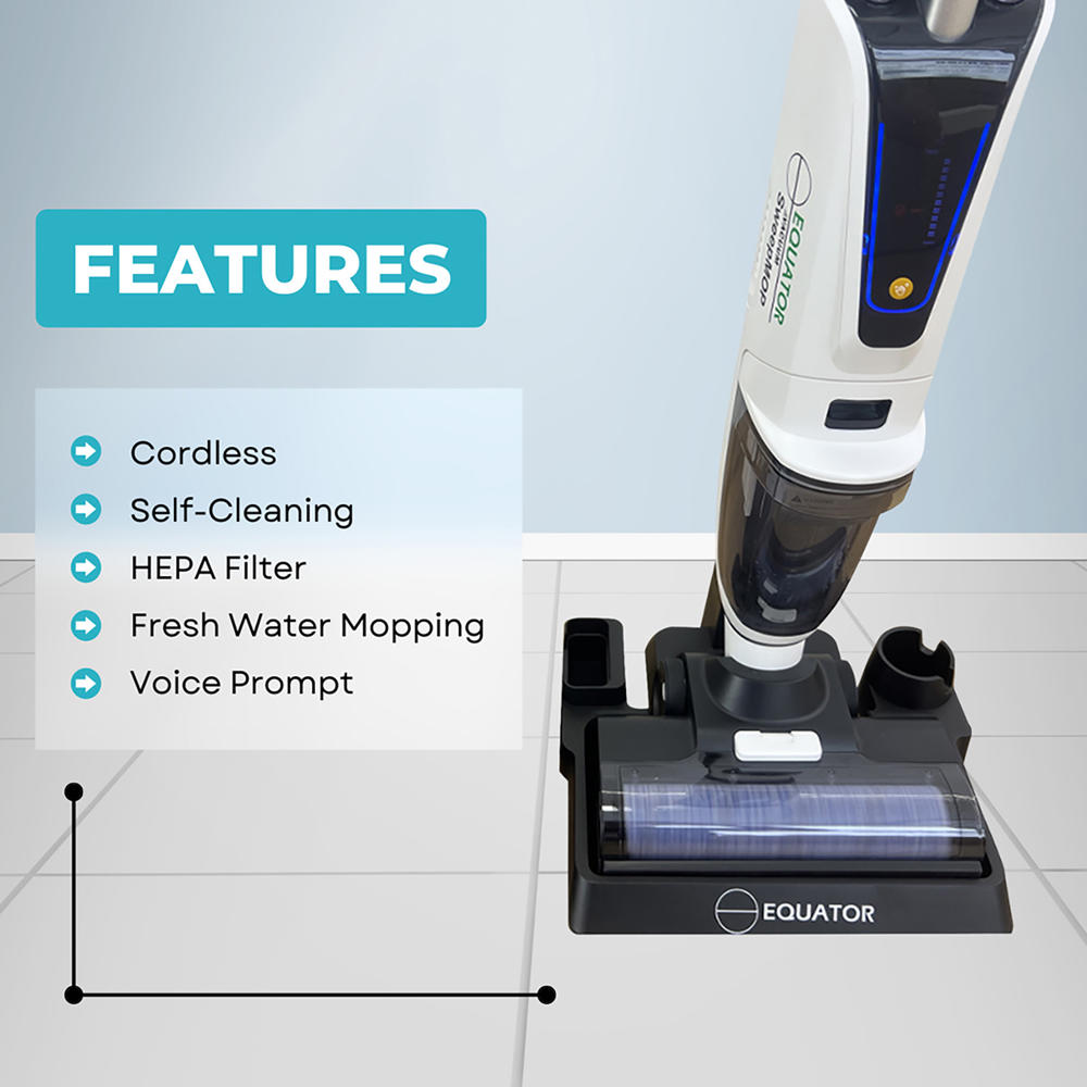 Equator Advanced Appliances VSM6000W Cordless Self-Cleaning Wet/Dry Vacuum Sweep Mop for Hard floors and Carpets with Voice Prom