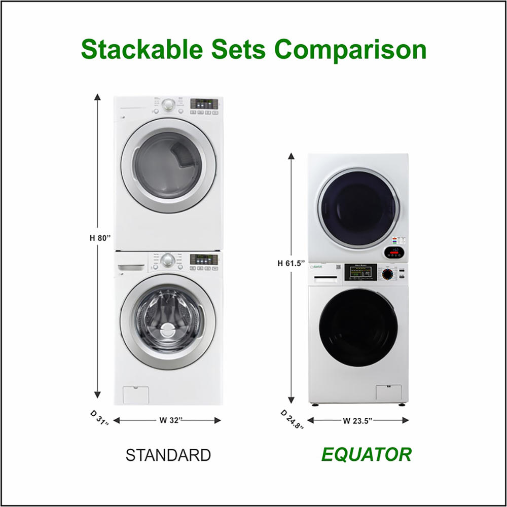 Equator Advanced Appliances EW835ED852 Equator Digital Touch Apartment 110V Set 18lbs Washer+Vented 3.5cf Sensor Dryer