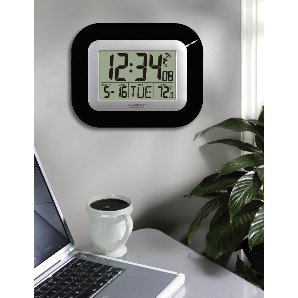 La Crosse Technology WT-8005U-B Atomic Digital Wall Clock w/ Indoor Temp & Date