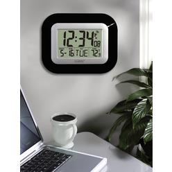 LA CROSSE TECHNOLOGY LTD WT-8005U-B Atomic Digital Wall Clock With Indoor Temperature - Quantity 1