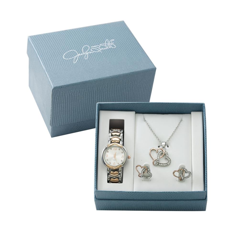 Jaclyn Smith Ladies' Two Tone Rose Heart Watch and Jewelry Set