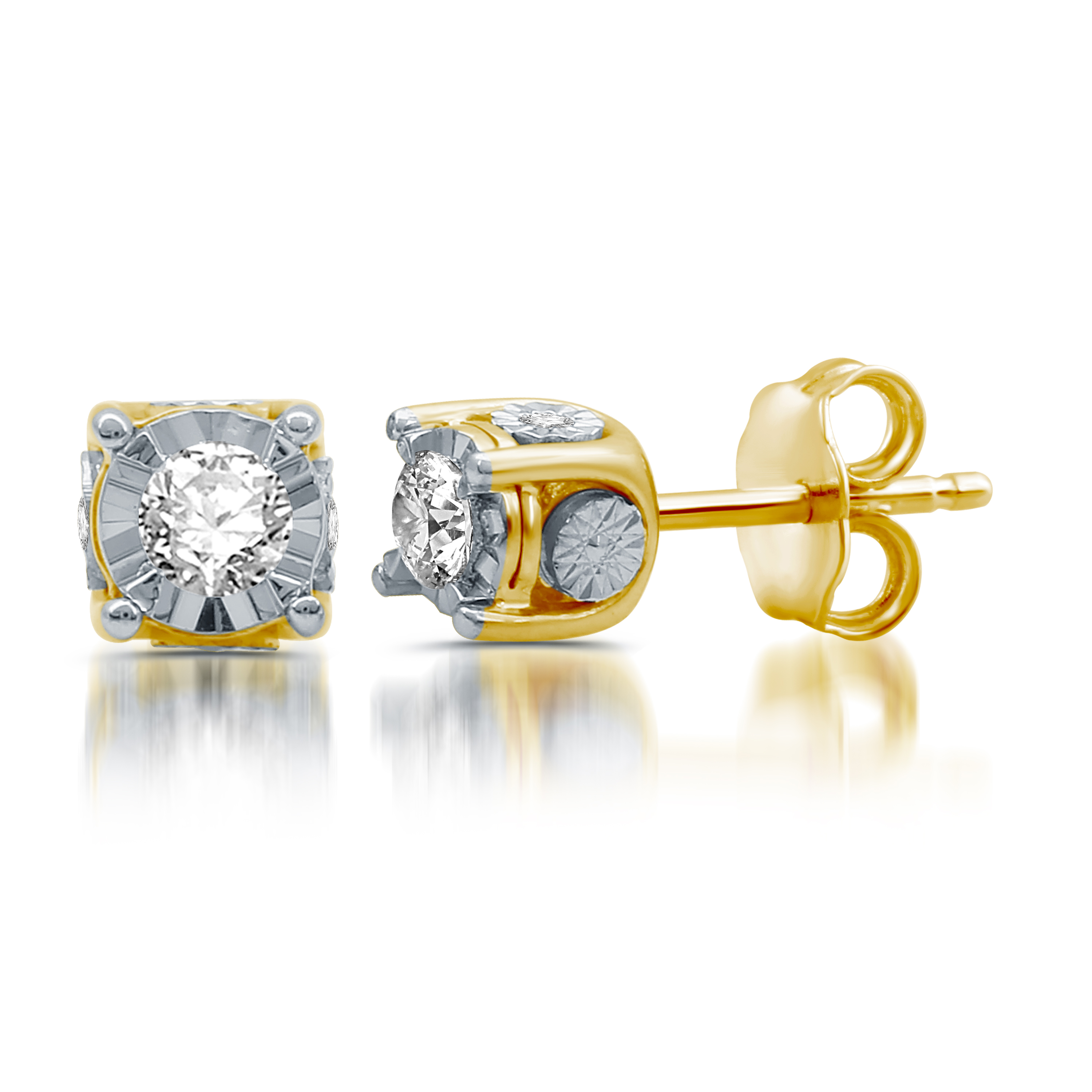 Gold Over Silver 1/4 CTTW Round Diamond Earrings