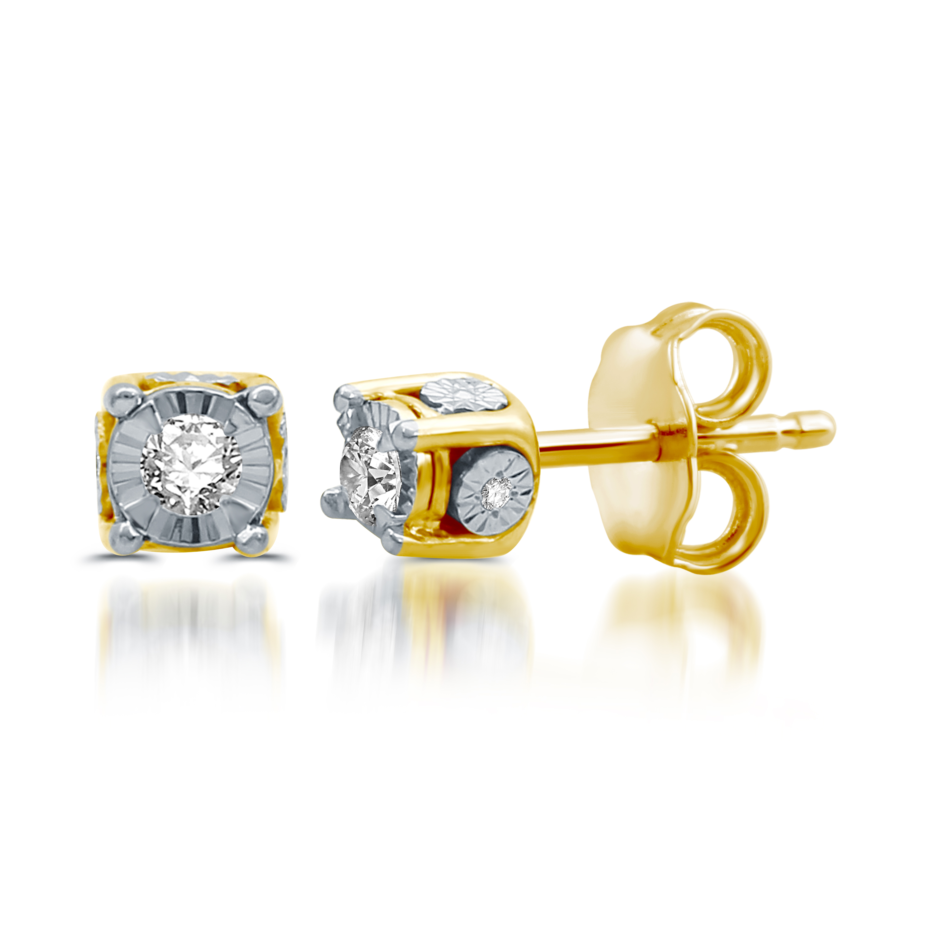 Gold Over Silver 1/10 CTTW Round Diamond Earrings, Clear Gold Over Silver 1/10 CTTW Round Diamond Earrings, Clear