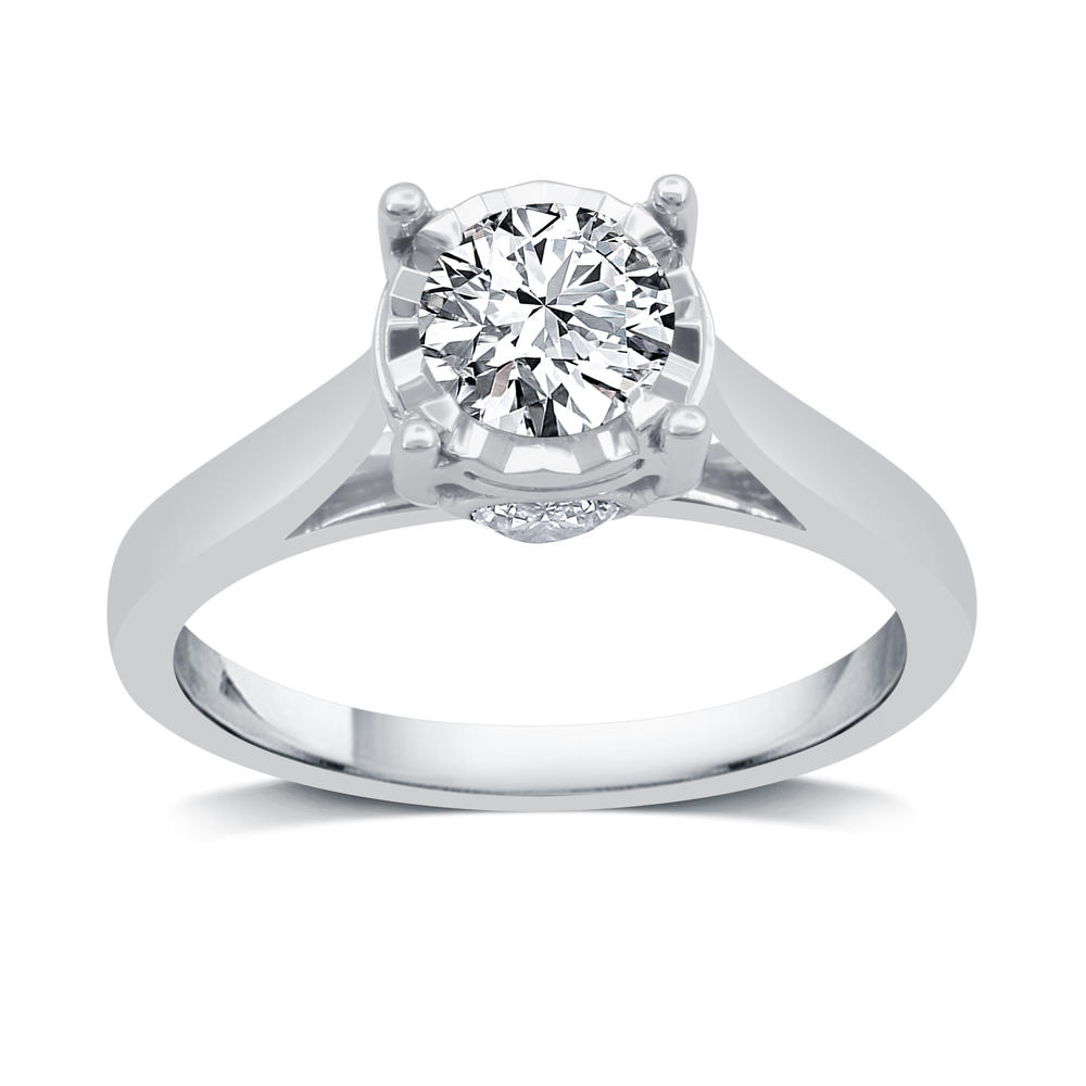 10K White Gold 1 CT Solitaire Ring-Size 7