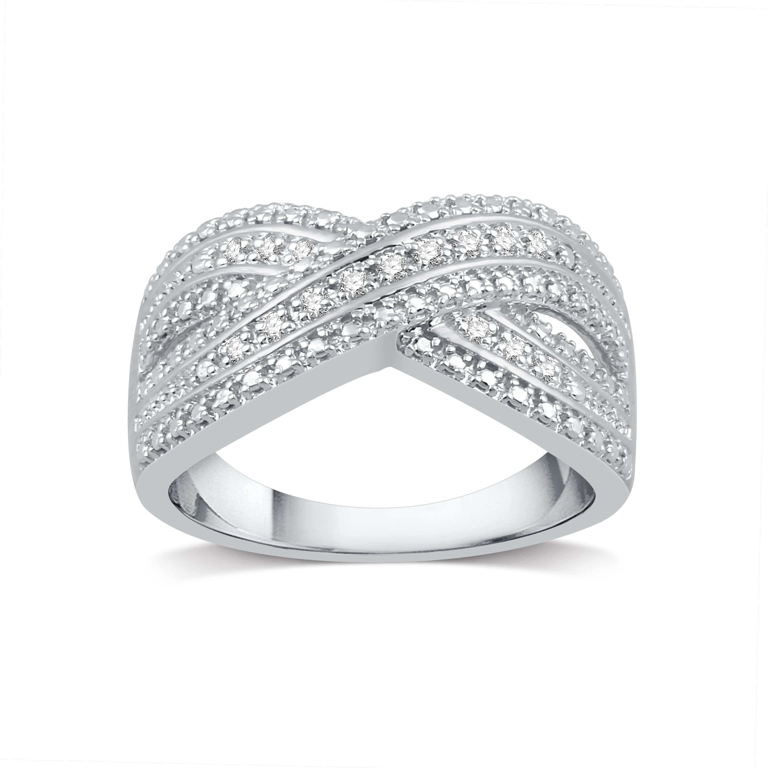1/10 ct.tw. Diamond Silver Criss-Cross Ring - Size 7, Clear 1/10 ct.tw. Diamond Silver Criss-Cross Ring - Size 7, Clear