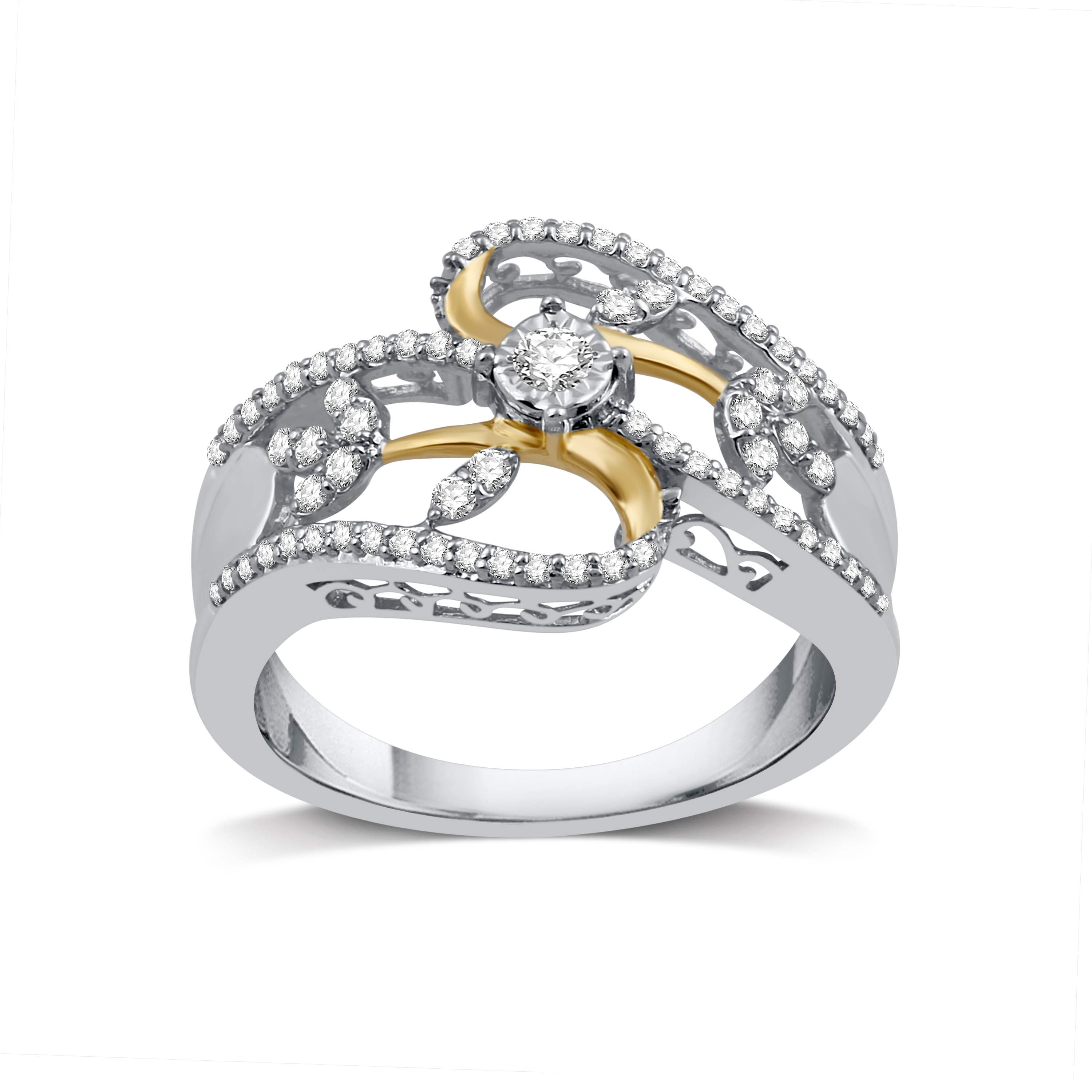 1/10 ct.tw. Diamond Two-tone Flower Ring - Size 7, Clear 1/10 ct.tw. Diamond Two-tone Flower Ring - Size 7, Clear