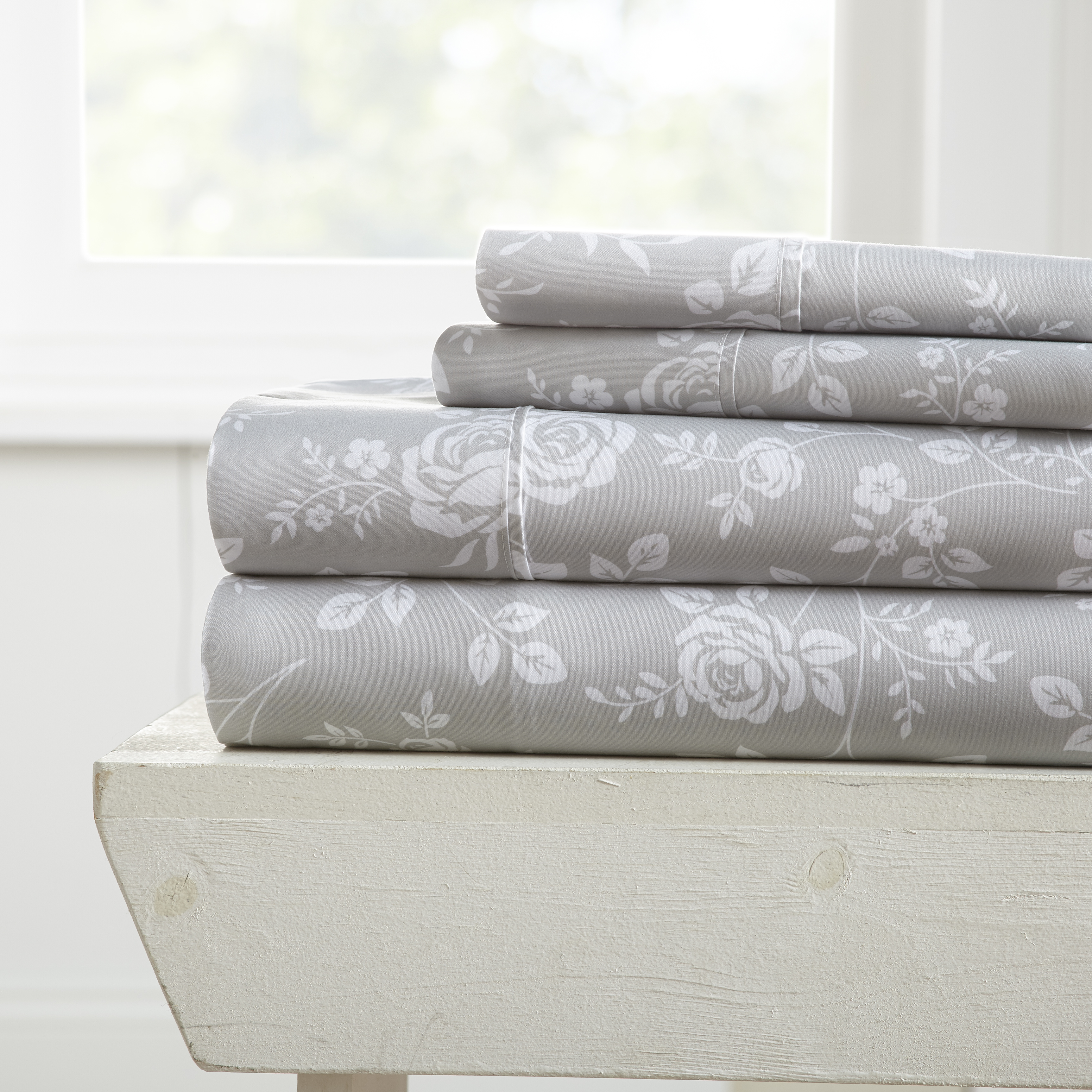 ienjoy Home Premium Ultra Soft Rose Gray Pattern 4 Piece Bed Sheet Set