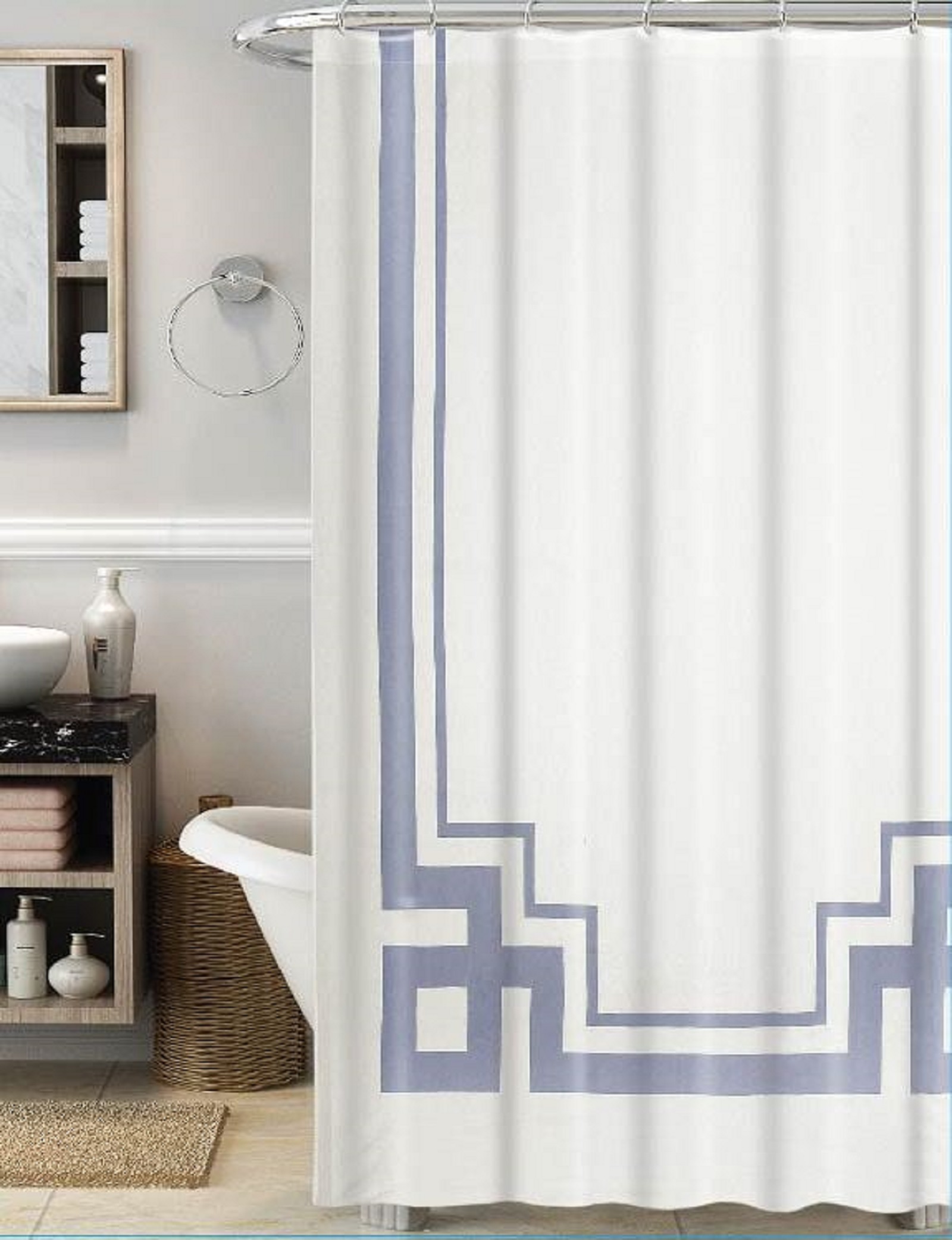 Jaclyn Smith Shower Curtain - Gray Hotel Border Jaclyn Smith Shower Curtain - Gray Hotel Border