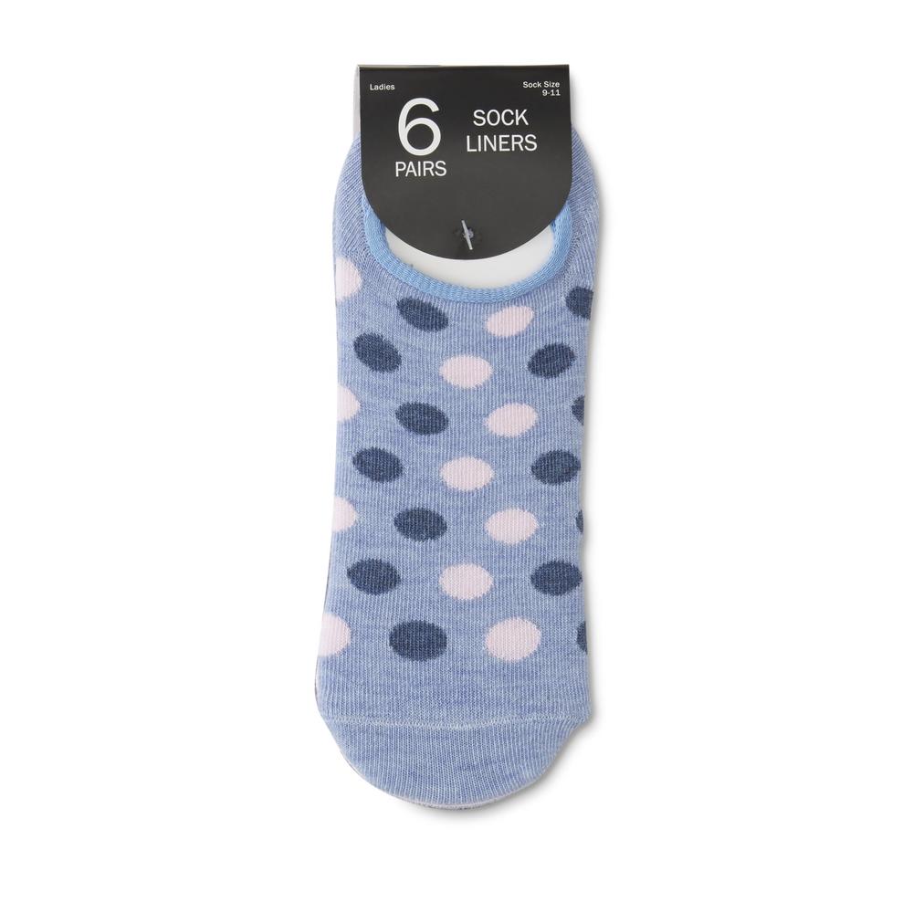 Women's 6-Pairs Sock Liners - Striped & Polka Dot