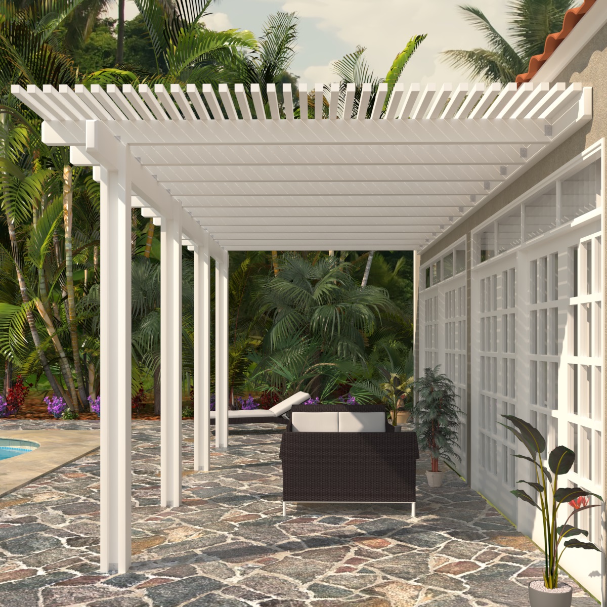 Heritage Patios Attached Aluminum Pergola 14 ft W x 12 ft D (white