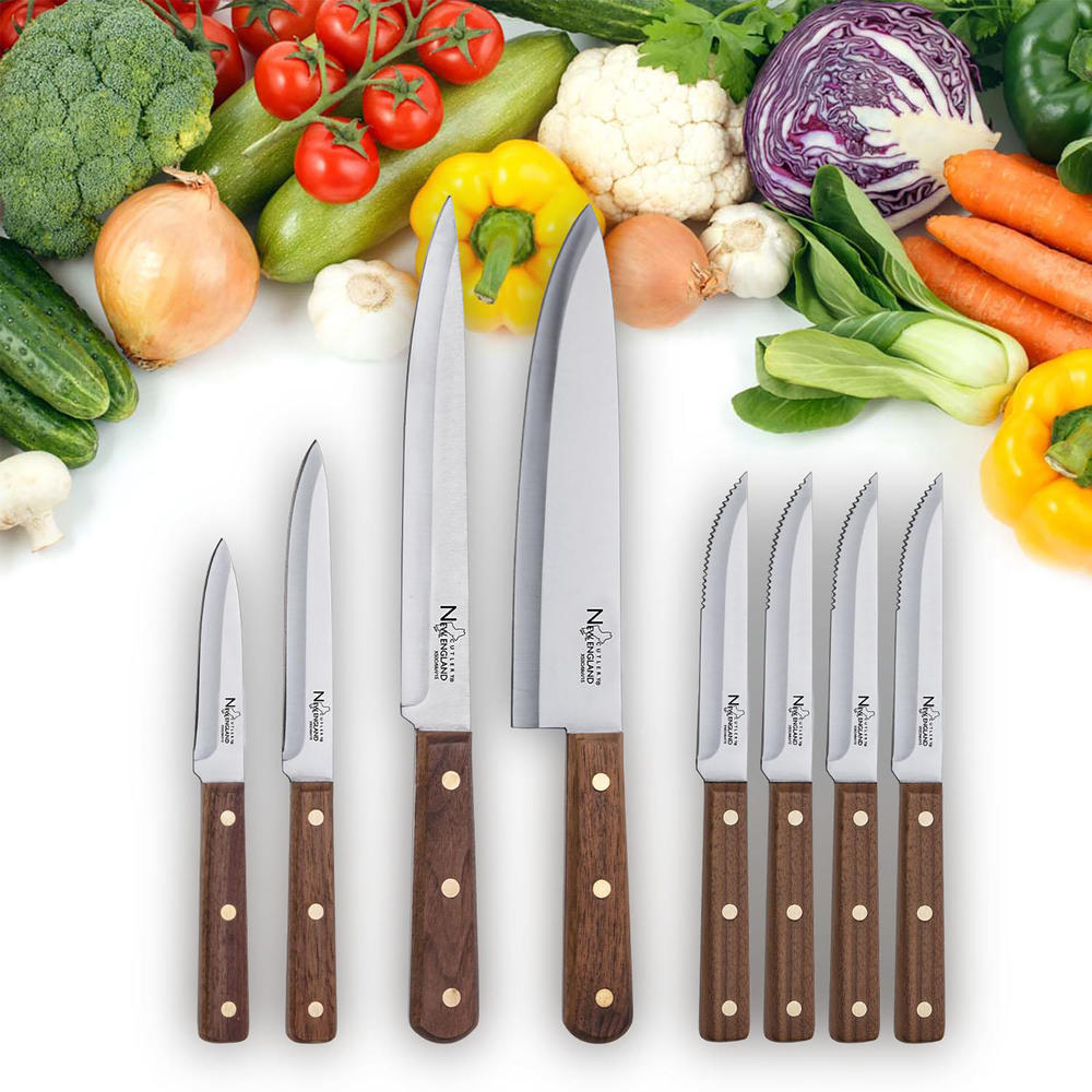 New England Cutlery 9 Pc. Cutlery Knife Block Set - Silver