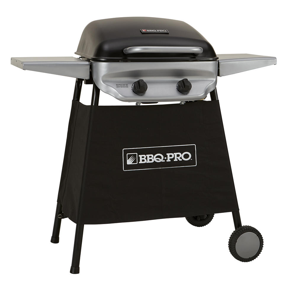 BBQ Pro 2-Burner Gas Grill with Side Shelves - Black